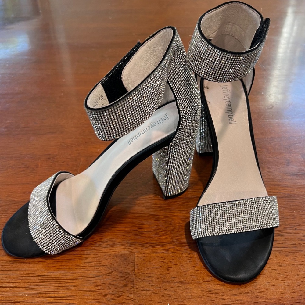 Jeffrey Campbell Lindsay JS Rhinestone Ankle Strap‎ Block Heel Party Sandals